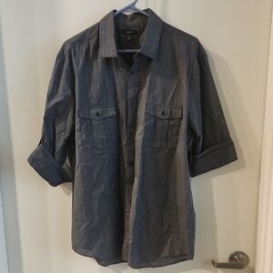 Alfani Men's Casual Button Down Shirt - Dark Gray